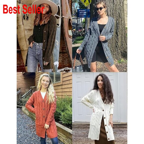 Cable Knit Cardigan Sweater Long Sleeve Oversized Chic Fall Winter Outerwear - Picture 6 of 8